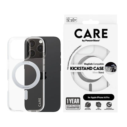 Θήκη MagSafe για Apple iPhone 16 Pro, PanzerGlass, με Χαρακτηριστικό Kickstand, Διάφανη Ασημί