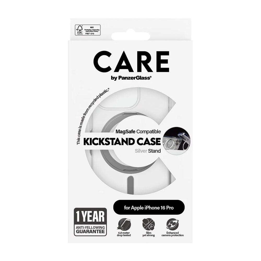 Θήκη MagSafe για Apple iPhone 16 Pro, PanzerGlass, με Χαρακτηριστικό Kickstand, Διάφανη Ασημί