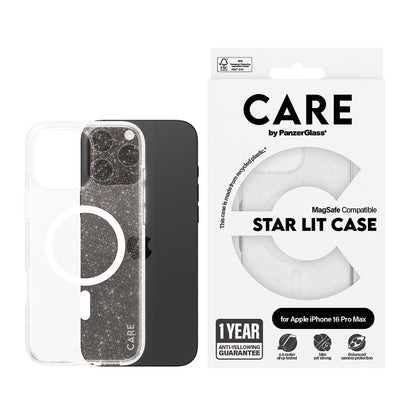 MagSafe Case for Apple iPhone 16 Pro, PanzerGlass, Urban Combat Star Lit Care, White Transparent