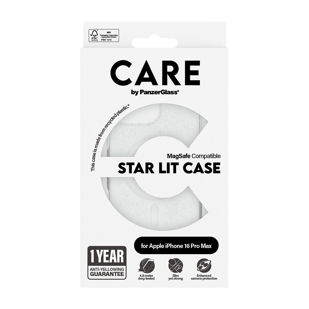 MagSafe Case for Apple iPhone 16 Pro, PanzerGlass, Urban Combat Star Lit Care, White Transparent