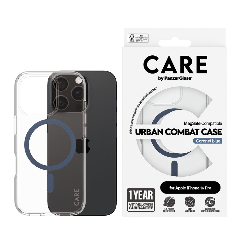 Θήκη MagSafe για Apple iPhone 16 Pro, PanzerGlass, Care Urban Combat, Διάφανη Μπλε