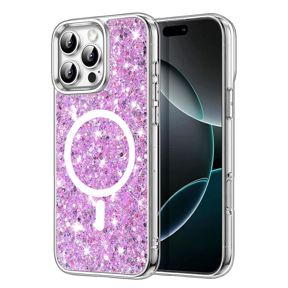 MagSafe Case for Apple iPhone 16 Pro, Techsuit, Sparkly Glitter, Magenta