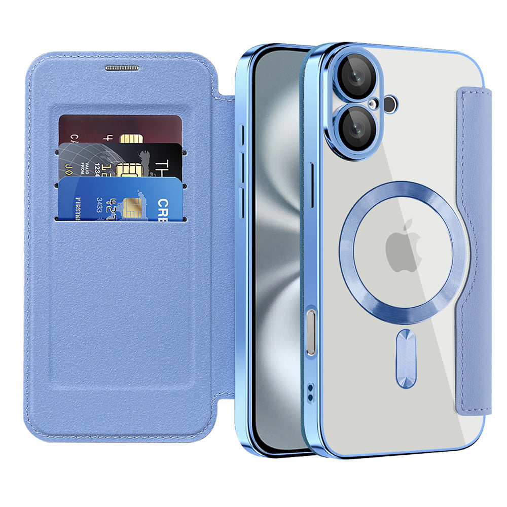 MagSafe Case for Apple iPhone 16, Techsuit, SmartMag Book, Blue