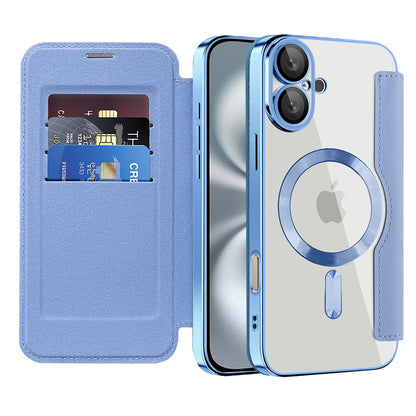 MagSafe Case for Apple iPhone 16, Techsuit, SmartMag Book, Blue