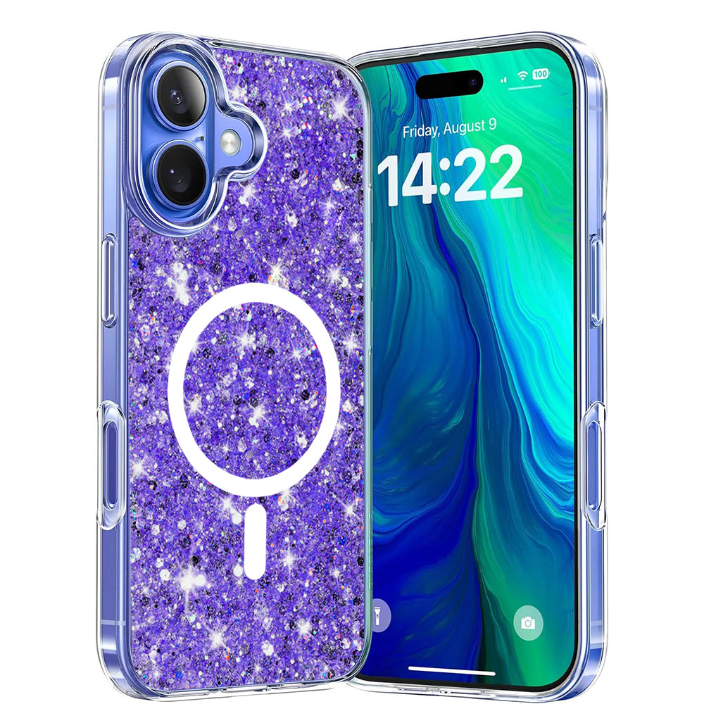 Θήκη MagSafe για Apple iPhone 16, Techsuit, Sparkly Glitter, Μωβ