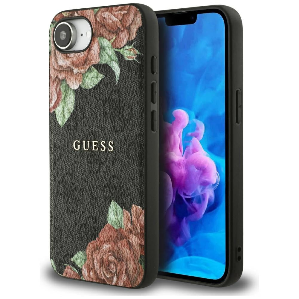 Θήκη MagSafe για Apple iPhone 16e, Guess, 4G Flowers Print, Μαύρη