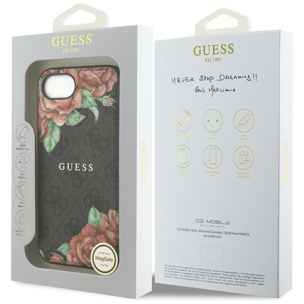 Θήκη MagSafe για Apple iPhone 16e, Guess, 4G Flowers Print, Μαύρη