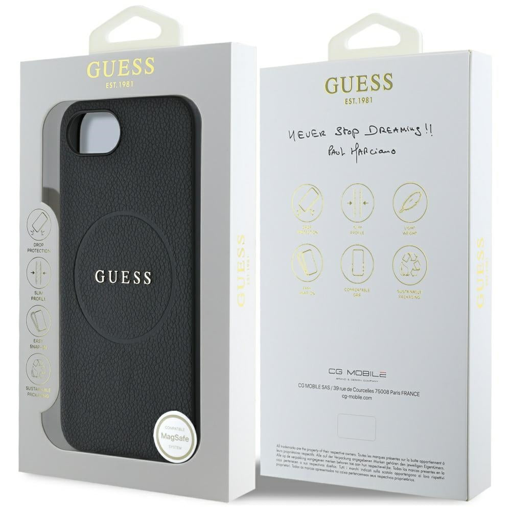 Θήκη MagSafe για Apple iPhone 16e, Guess, Grained Gold Ring, Μαύρη