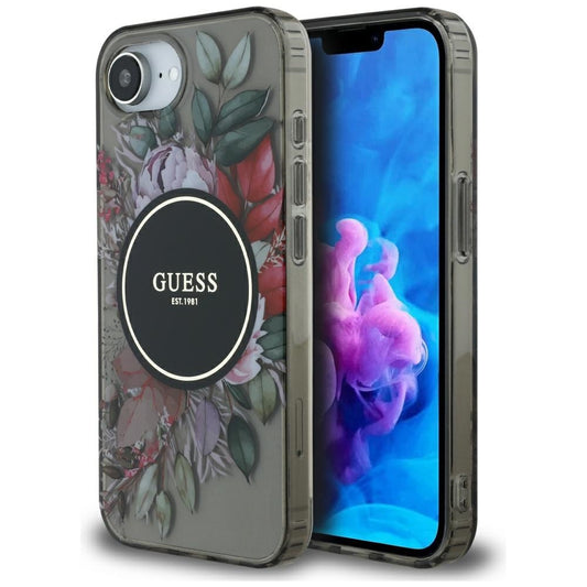 Θήκη MagSafe για Apple iPhone 16e, Guess, IML Flowers, Μαύρη