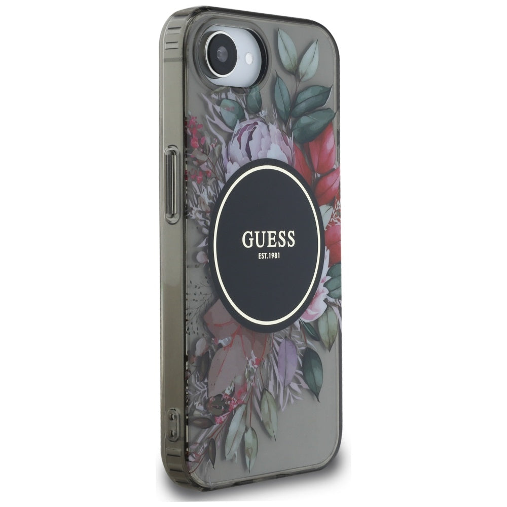 Θήκη MagSafe για Apple iPhone 16e, Guess, IML Flowers, Μαύρη
