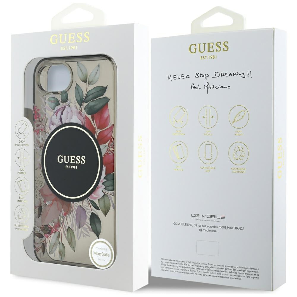 Θήκη MagSafe για Apple iPhone 16e, Guess, IML Flowers, Μαύρη