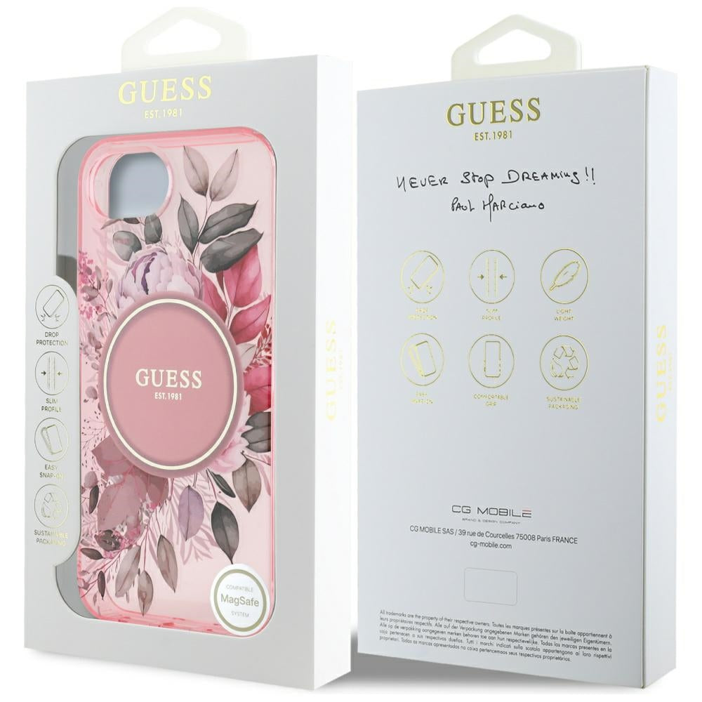 Θήκη MagSafe για Apple iPhone 16e, Guess, IML Flowers, Ροζ