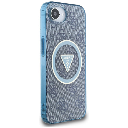 Θήκη MagSafe για Apple iPhone 16e, Guess, IML Glitter 4G Circle Triangle, Μπλε