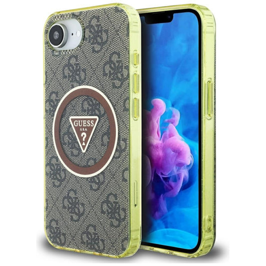 Θήκη MagSafe για Apple iPhone 16e, Guess, IML Glitter 4G Circle Triangle, Καφέ