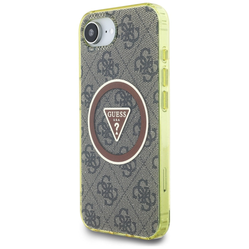 Θήκη MagSafe για Apple iPhone 16e, Guess, IML Glitter 4G Circle Triangle, Καφέ