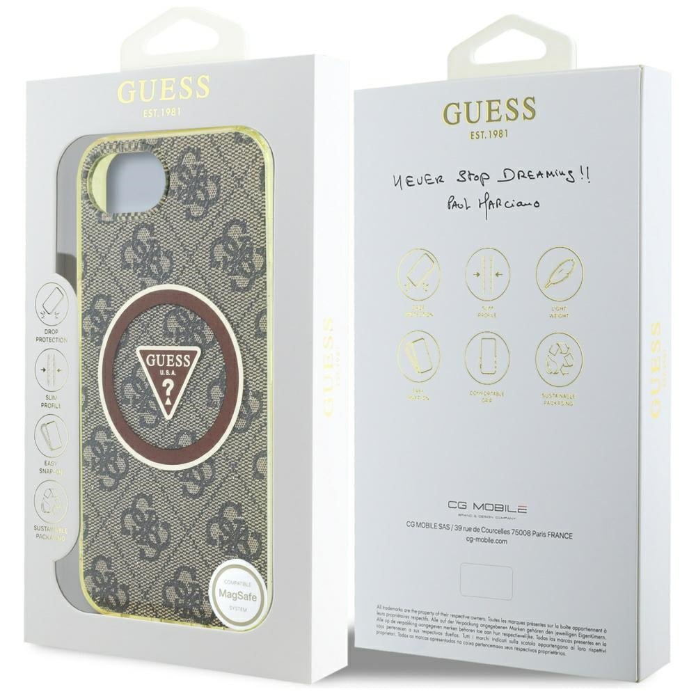 Θήκη MagSafe για Apple iPhone 16e, Guess, IML Glitter 4G Circle Triangle, Καφέ
