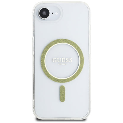 MagSafe Case for Apple iPhone 16e, Guess, IML Glitter Circle, Transparent