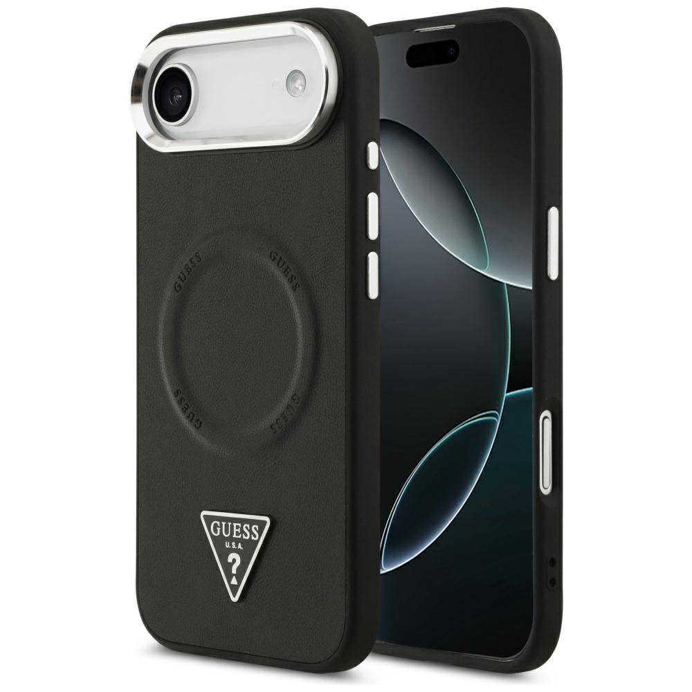 Θήκη MagSafe για Apple iPhone 17 Air, Guess, Triangle Logo, Μαύρη Ασημί
