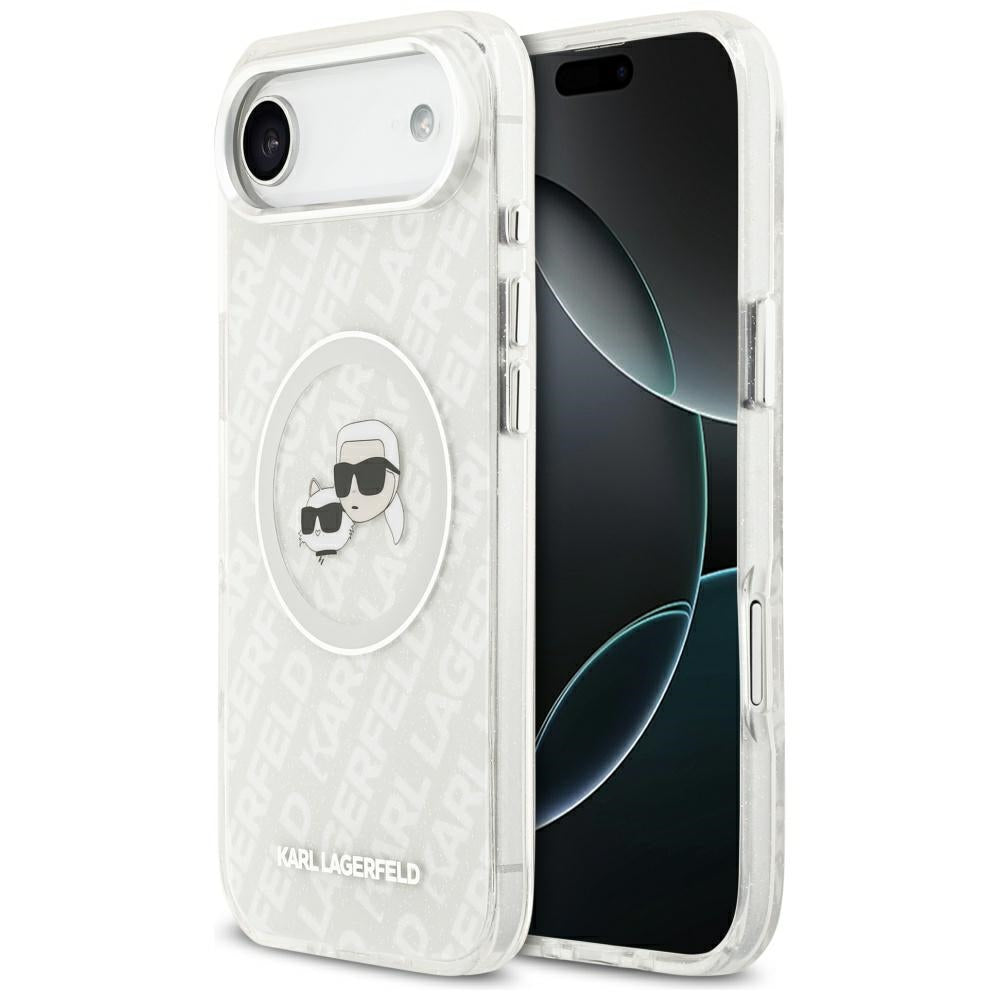 MagSafe Case for Apple iPhone 17 Air, Karl Lagerfeld, IML Glitter Karl & Choupette's Heads, Grey