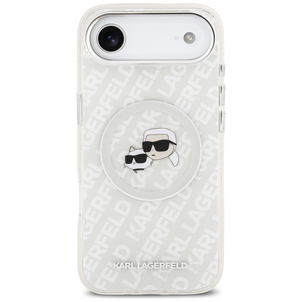MagSafe Case for Apple iPhone 17 Air, Karl Lagerfeld, IML Glitter Karl & Choupette's Heads, Grey