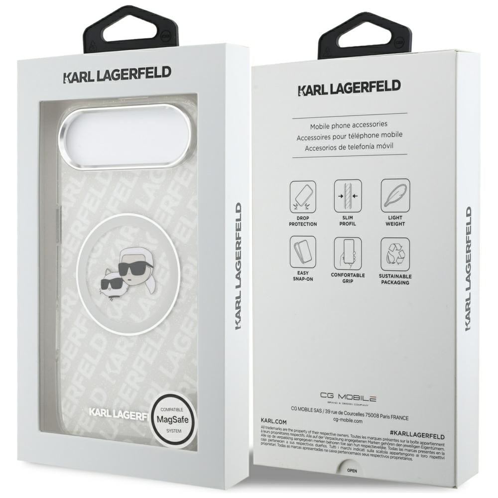 MagSafe Case for Apple iPhone 17 Air, Karl Lagerfeld, IML Glitter Karl & Choupette's Heads, Grey