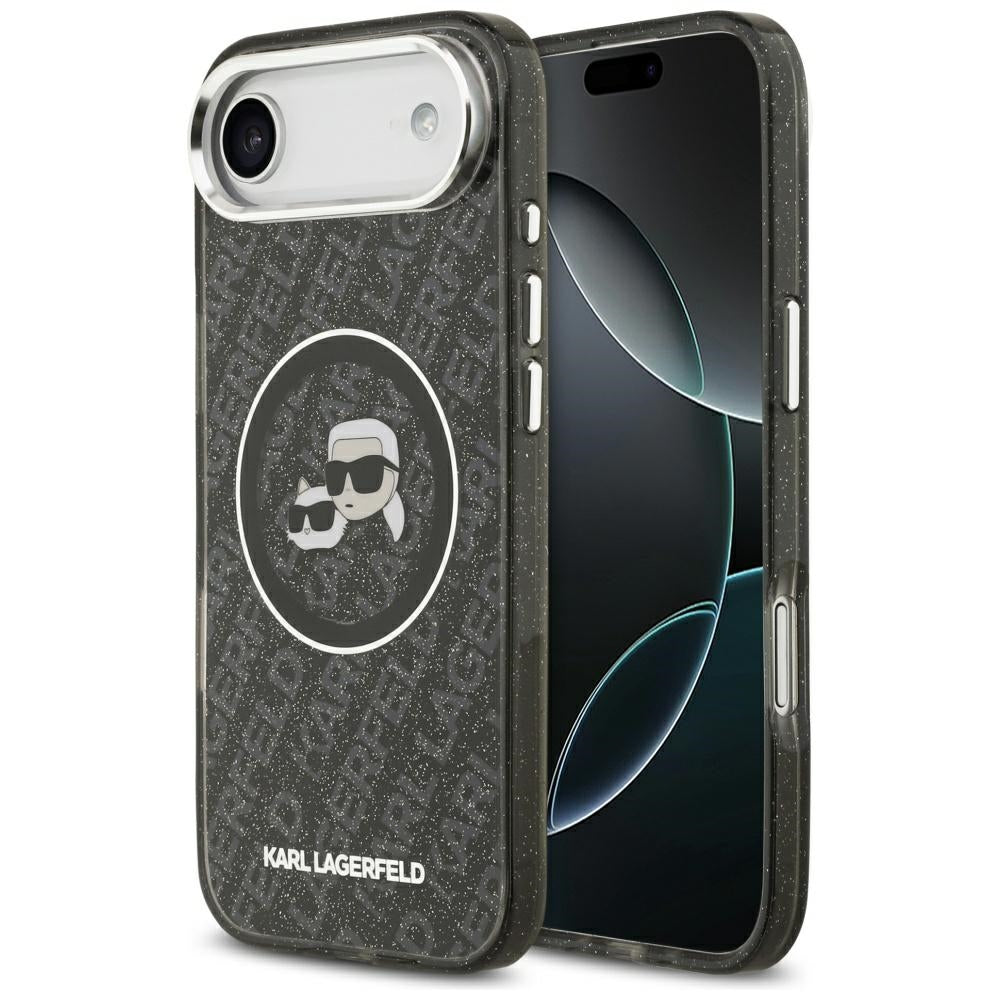 MagSafe Case for Apple iPhone 17 Air, Karl Lagerfeld, IML Glitter Karl & Choupette's Heads, Black