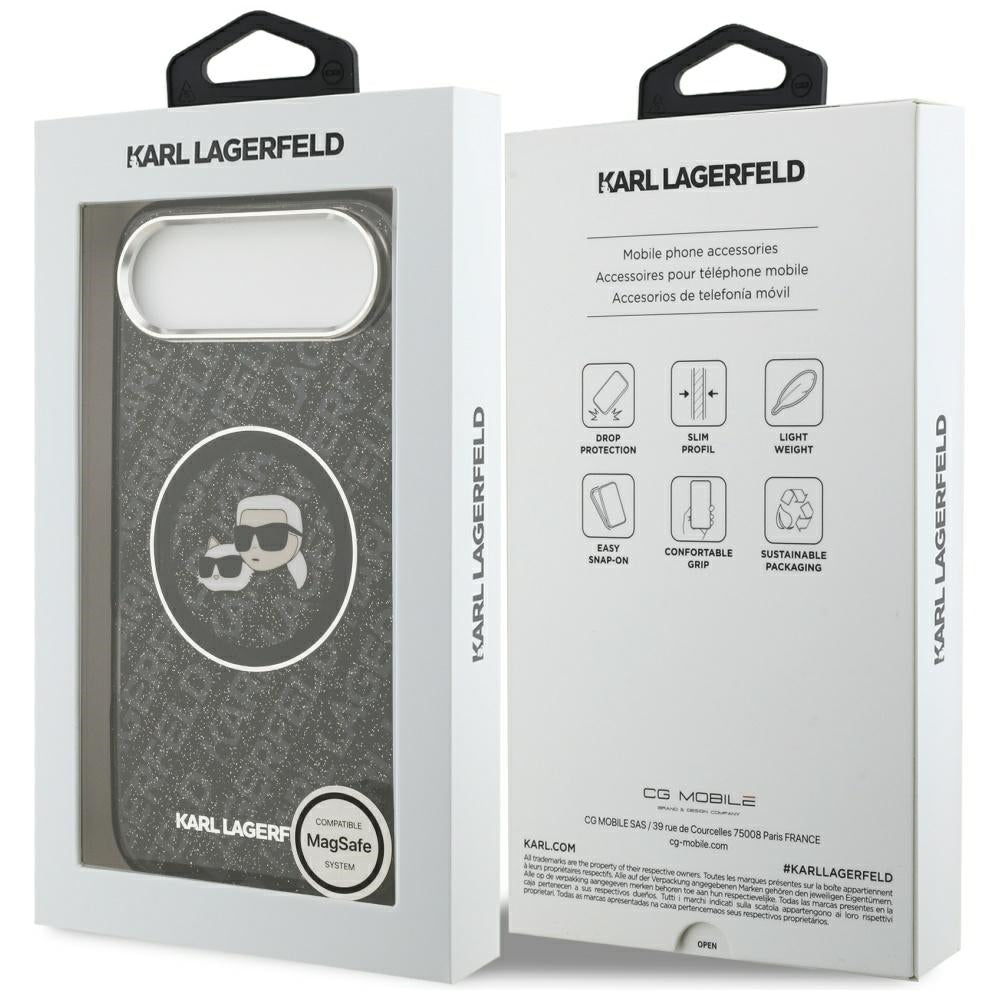 MagSafe Case for Apple iPhone 17 Air, Karl Lagerfeld, IML Glitter Karl & Choupette's Heads, Black