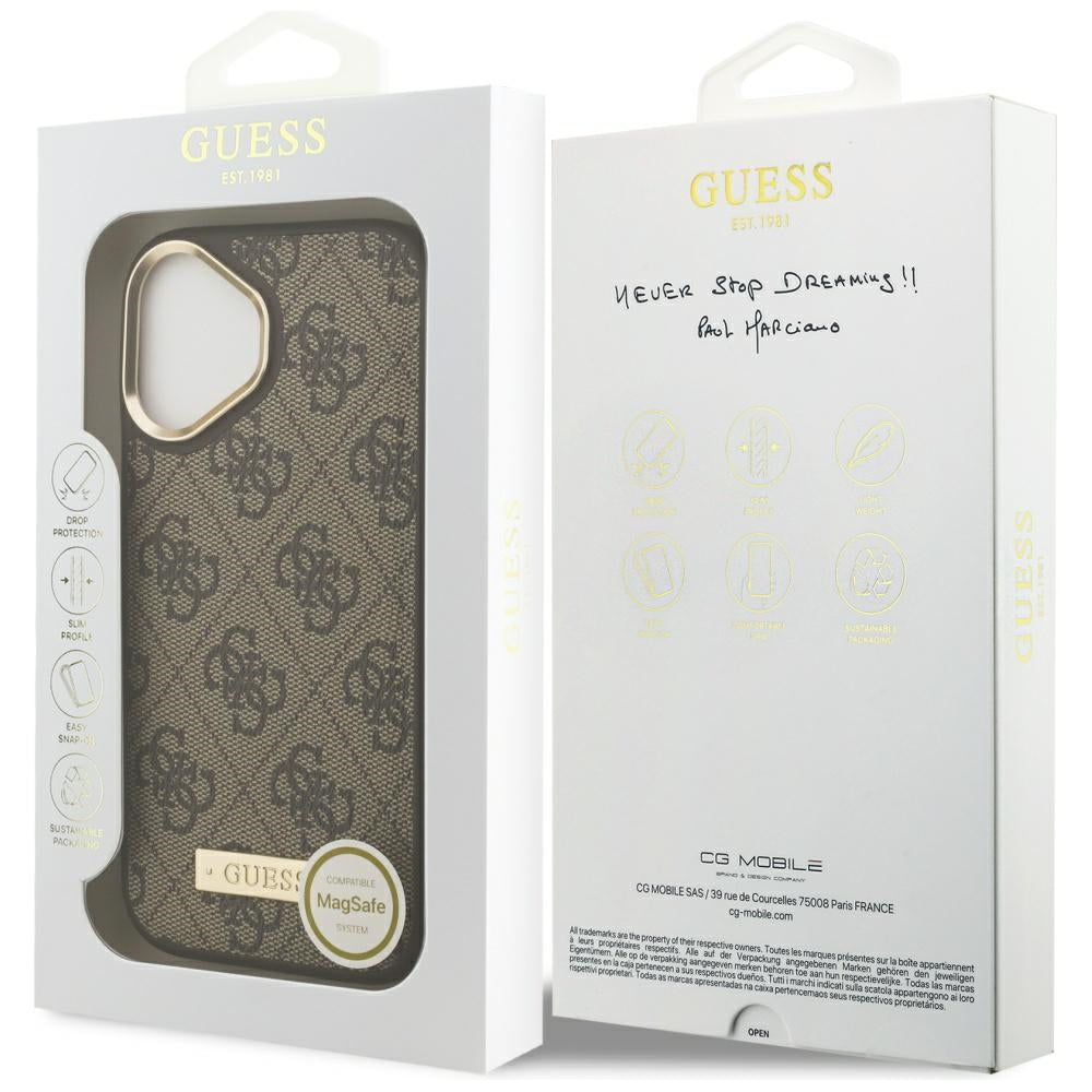 Θήκη MagSafe για Apple iPhone 17, Guess, 4G Logo Plate, Καφέ