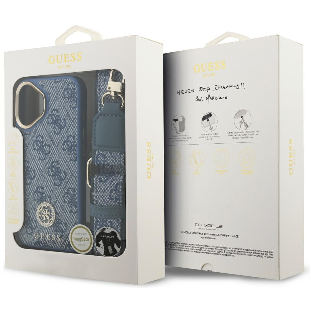 Θήκη MagSafe για Apple iPhone 17, Guess, 4G Strass Logo with Big Strap, Μπλε