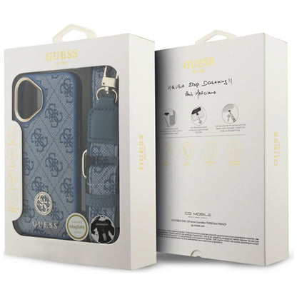 Θήκη MagSafe για Apple iPhone 17, Guess, 4G Strass Logo with Big Strap, Μπλε