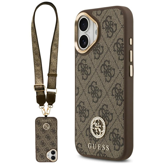 Θήκη MagSafe για Apple iPhone 17, Guess, 4G Strass Logo with Big Strap, Καφέ