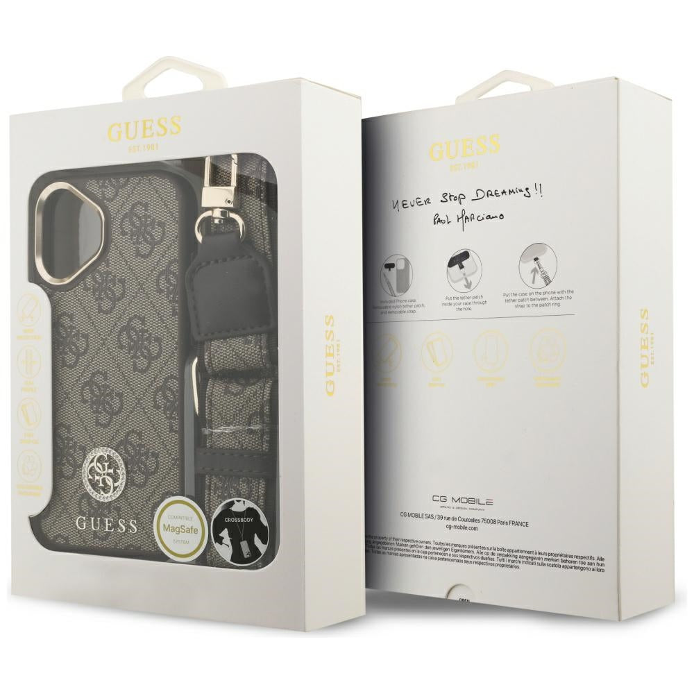 Θήκη MagSafe για Apple iPhone 17, Guess, 4G Strass Logo with Big Strap, Καφέ