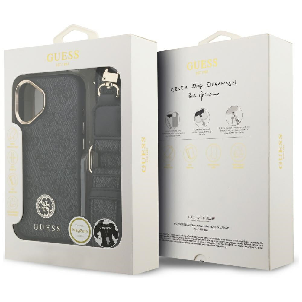 Θήκη MagSafe για Apple iPhone 17, Guess, 4G Strass Logo with Big Strap, Μαύρη