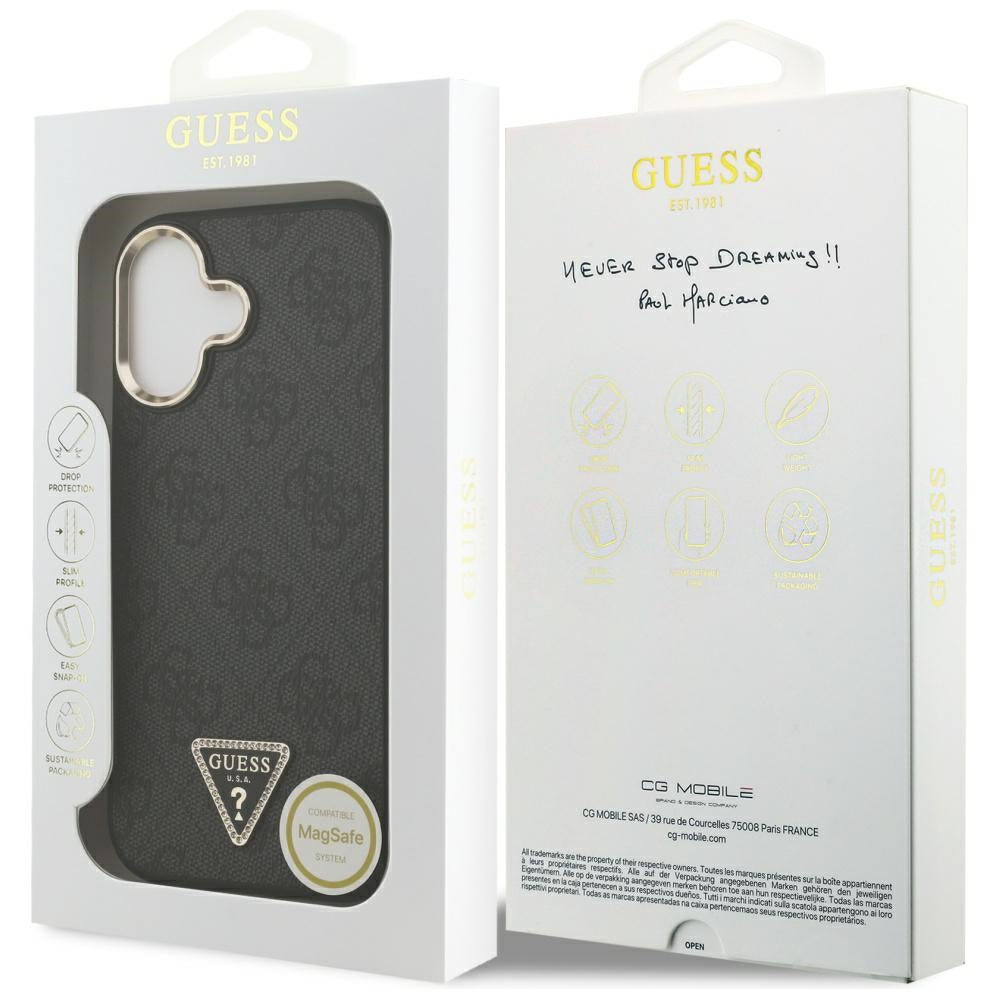 MagSafe Case for Apple iPhone 17, Guess, 4G Triangle Diamond Logo, Black