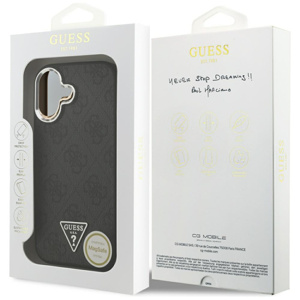 MagSafe Case for Apple iPhone 17, Guess, 4G Triangle Logo, Black Silver