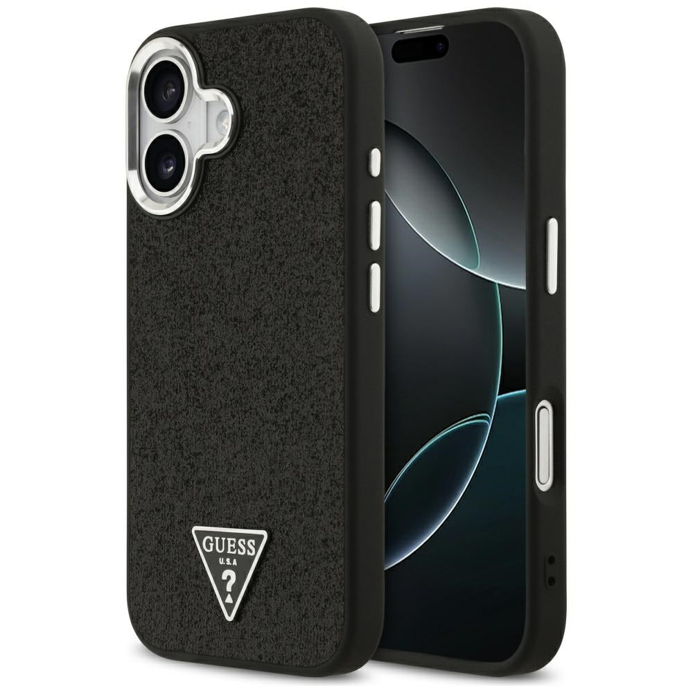 Θήκη MagSafe για Apple iPhone 17, Guess, Glitter Triangle Logo, Μαύρη