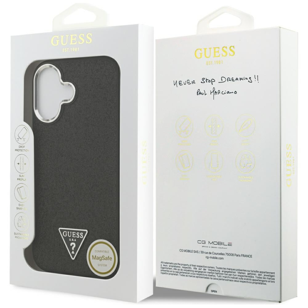 Θήκη MagSafe για Apple iPhone 17, Guess, Glitter Triangle Logo, Μαύρη