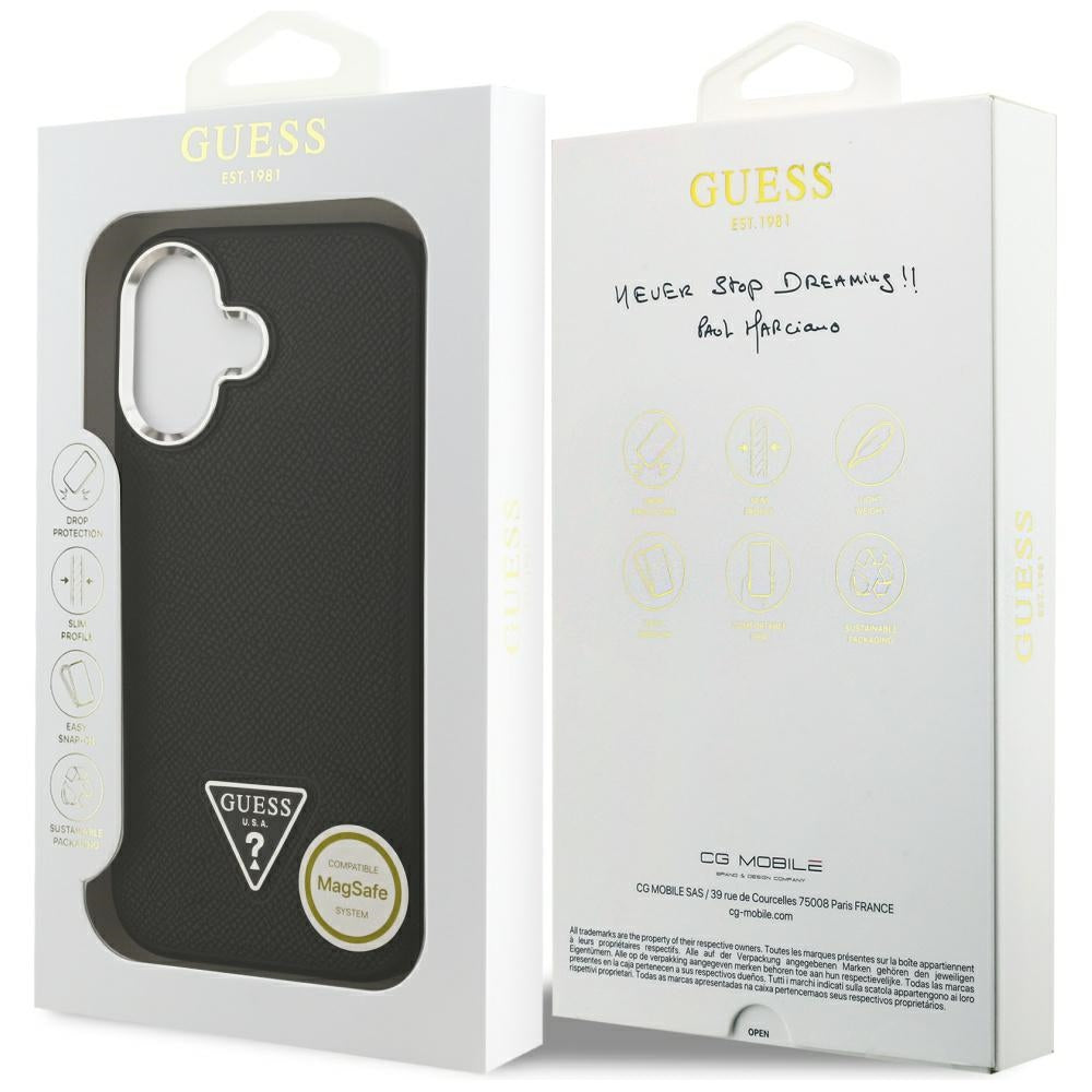 MagSafe Case for Apple iPhone 17, Guess, Grained Triangle Logo, Black