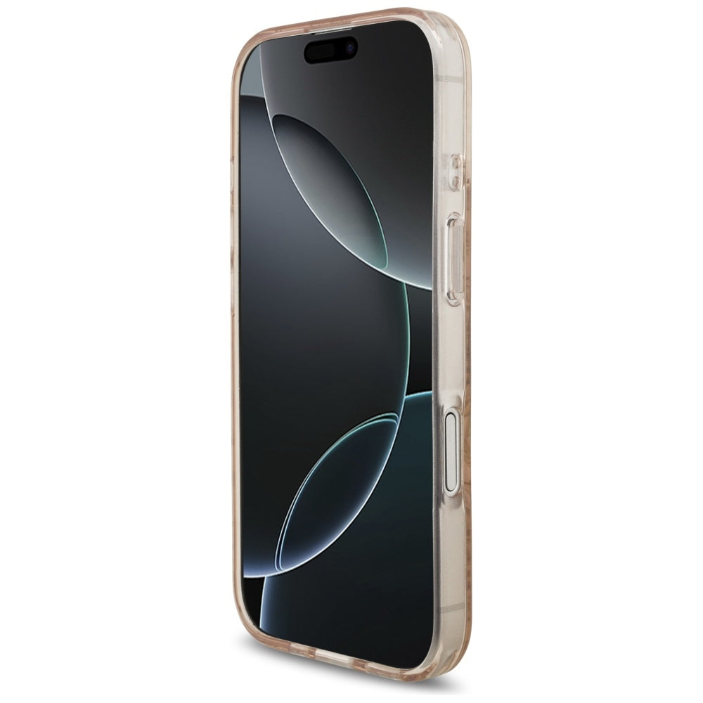 MagSafe Case for Apple iPhone 17, Guess, IML Flowers Allover Electroplated with Pearl Strap, Black