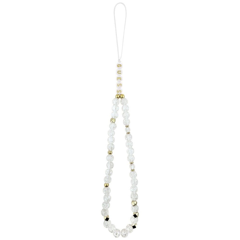 MagSafe Case for Apple iPhone 17, Guess, IML Flowers with Pearl Strap, White