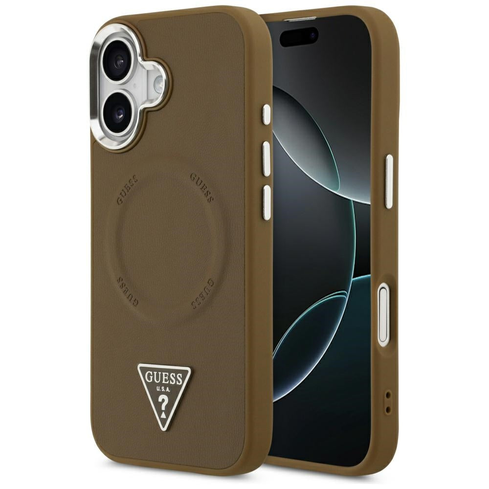 MagSafe Case for Apple iPhone 17, Guess, Triangle Logo, Silver Brown