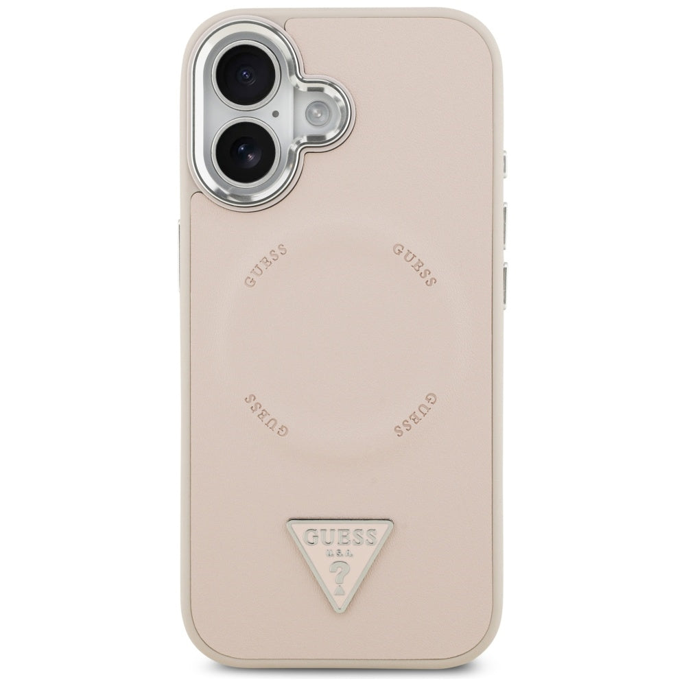MagSafe Case for Apple iPhone 17, Guess, Triangle Logo, Silver Pink