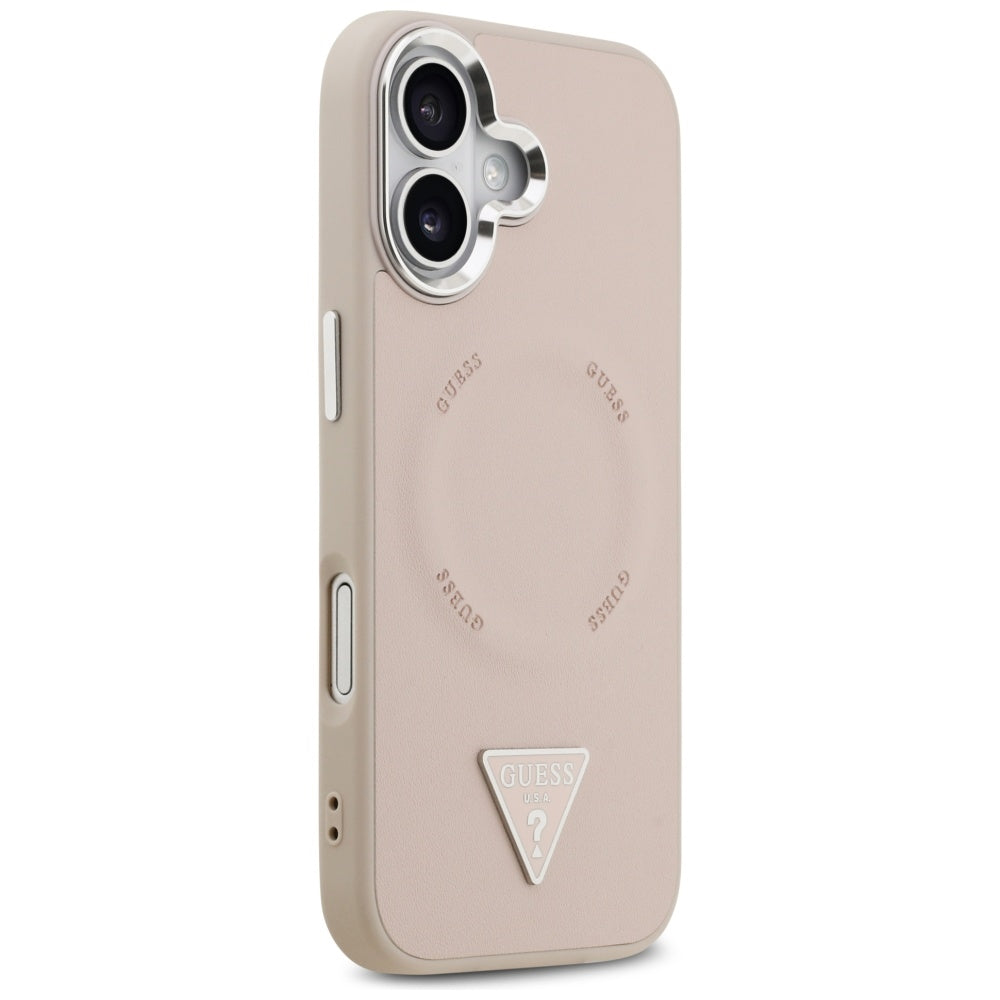 MagSafe Case for Apple iPhone 17, Guess, Triangle Logo, Silver Pink