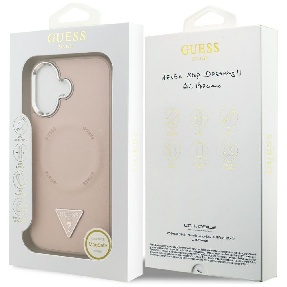 MagSafe Case for Apple iPhone 17, Guess, Triangle Logo, Silver Pink