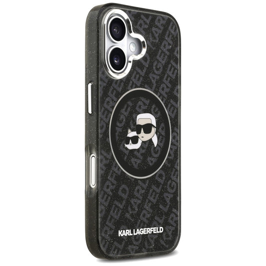 Θήκη MagSafe για Apple iPhone 17, Karl Lagerfeld, Glitter Karl & Choupette Head, Μαύρη