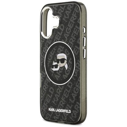 Θήκη MagSafe για Apple iPhone 17, Karl Lagerfeld, Glitter Karl & Choupette Head, Μαύρη