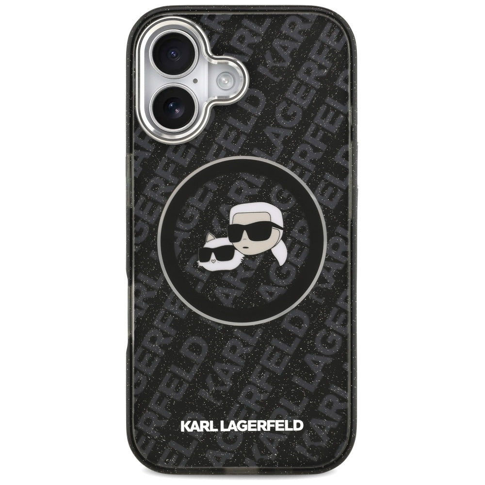 Θήκη MagSafe για Apple iPhone 17, Karl Lagerfeld, Glitter Karl & Choupette Head, Μαύρη