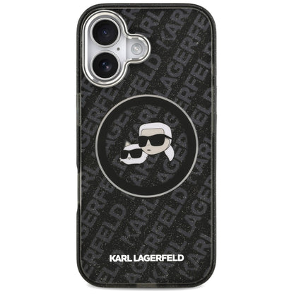 Θήκη MagSafe για Apple iPhone 17, Karl Lagerfeld, Glitter Karl & Choupette Head, Μαύρη