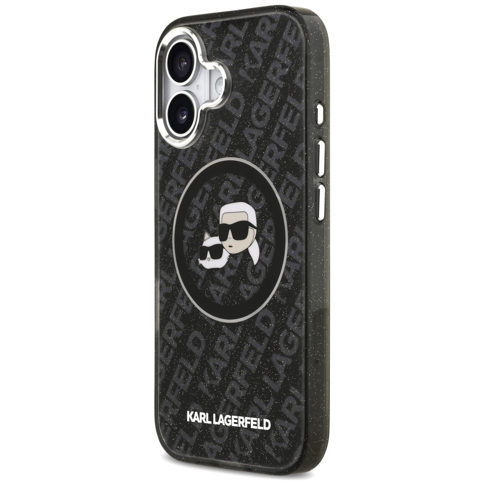 Θήκη MagSafe για Apple iPhone 17, Karl Lagerfeld, Glitter Karl & Choupette Head, Μαύρη