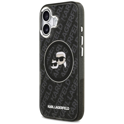 Θήκη MagSafe για Apple iPhone 17, Karl Lagerfeld, Glitter Karl & Choupette Head, Μαύρη